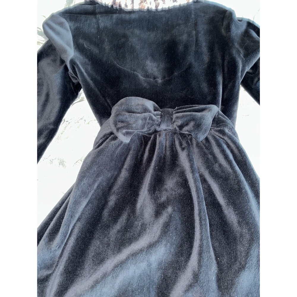 Betsy Johnson Robe Sz S Black W/ Leopard Print Collar & Cuffs. Cute Bow In Back - Picture 5 of 6